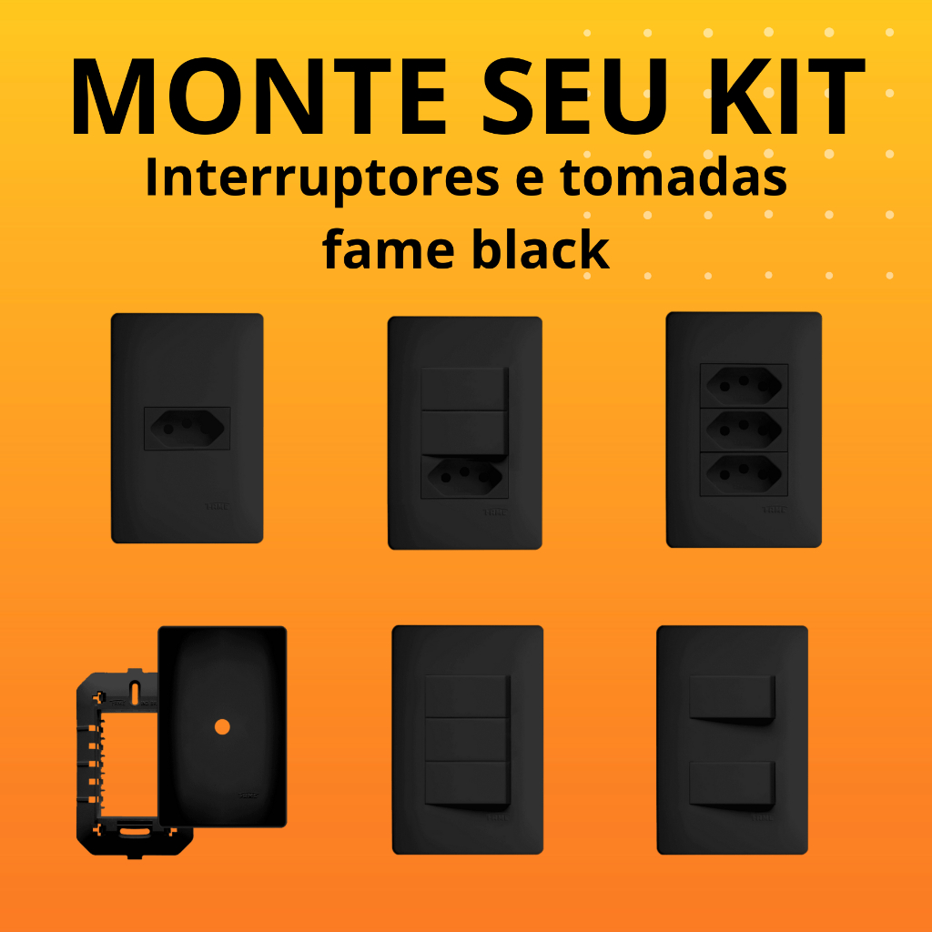 Conjunto Tomadas 10A/20A Interruptores Paralela/Simples Placa Cega Fame Habitat Black