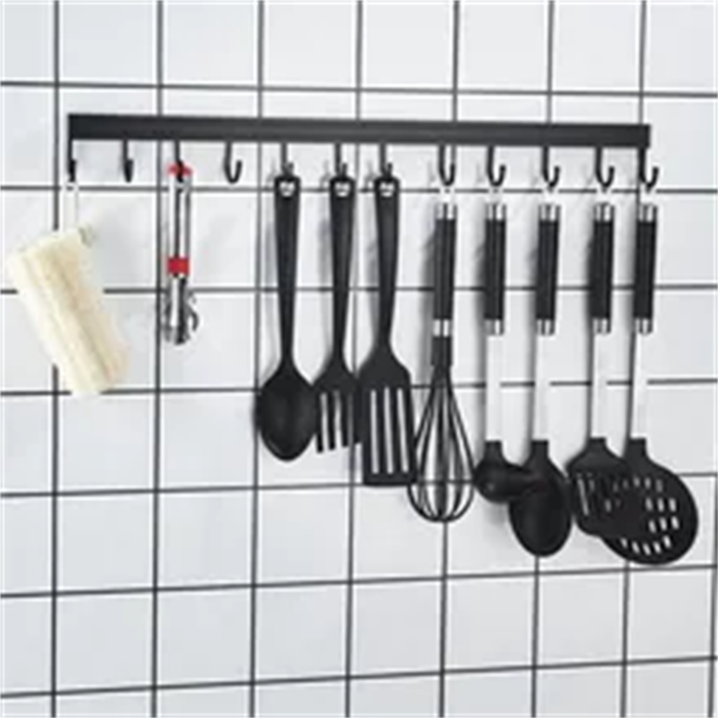 Preto fosco despensa ferramenta titular fixado na parede barra com ganchos espaço alumínio rack de cozinha para armazenamento faca utensílio ferramenta diversos gancho