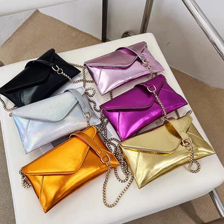 Bolsa Feminina Crossbody Envelope Metalizada Com Alça De Corrente Bolsa De Festa