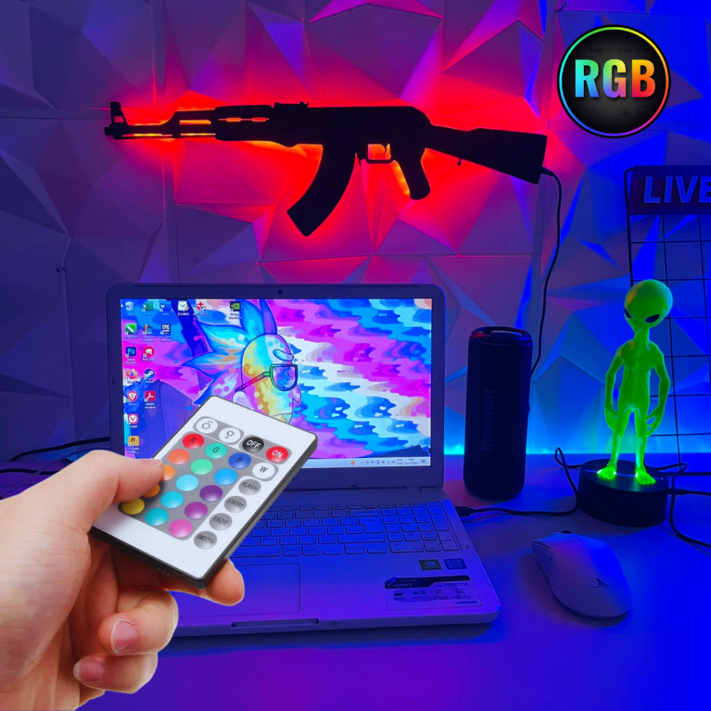 Luminária Gamer Decorativa Call of Duty Ak 47 com LED RGB (16 cores) com Fonte 12v e Controle