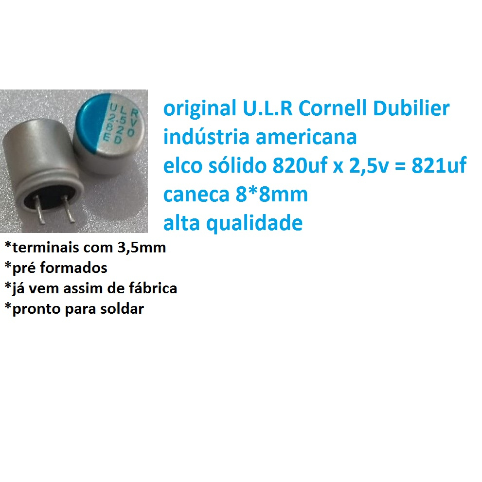 5 pçs elco sólido 820uf x 2,5v ULR = 821uf 2.5v 8 x 8mm 820uf passo 4mm