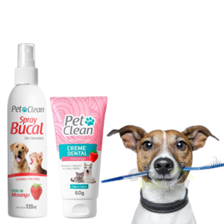 Creme Dental 60g + Spray Bucal Para Pets Cães e Gatos - Kit de Higiene Bucal - Pet Clean