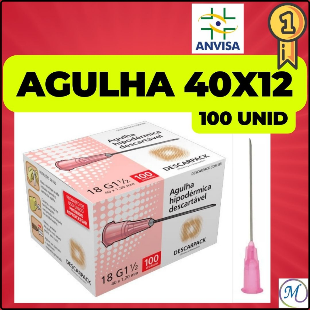 Agulha 40x12 Descartavel - DESCARPACK caixa c/100 - Agulha Hipodérmica ...