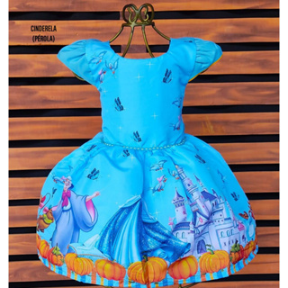 Fantasia Cinderela Vestido Princesa Azul Longo Luxuoso