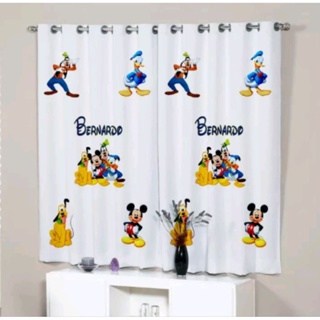 CORTINA PARA DECORAÇÃO DE QUARTO INFANTIL TEMA TURMA DO MICKEY COM NOME