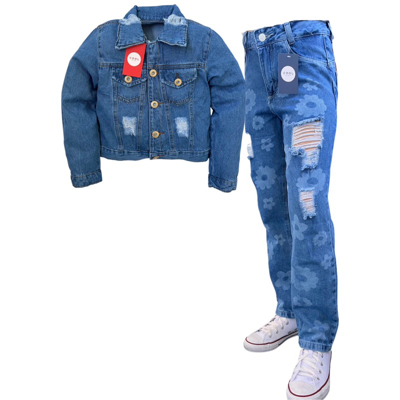 Conjunto Jeans Jaqueta Infantil Menina juvenil Tamanho 10 12 14 e 16 Anos