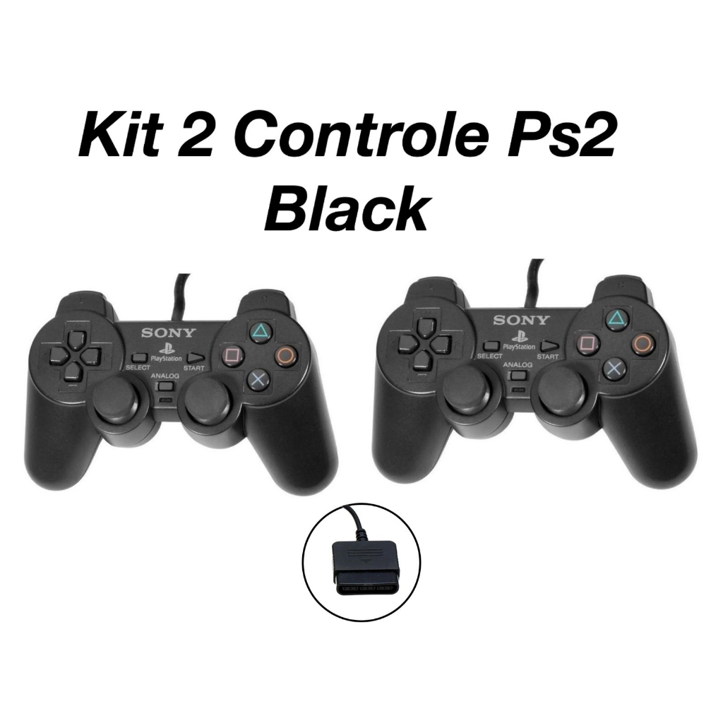 Kit 2 Controle Joystick para Ps2 Black com fio
