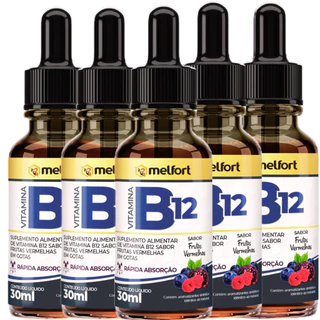 Kit 5 Frascos Vitamina b12 Sabor Frutas Vermelhas em Gotas