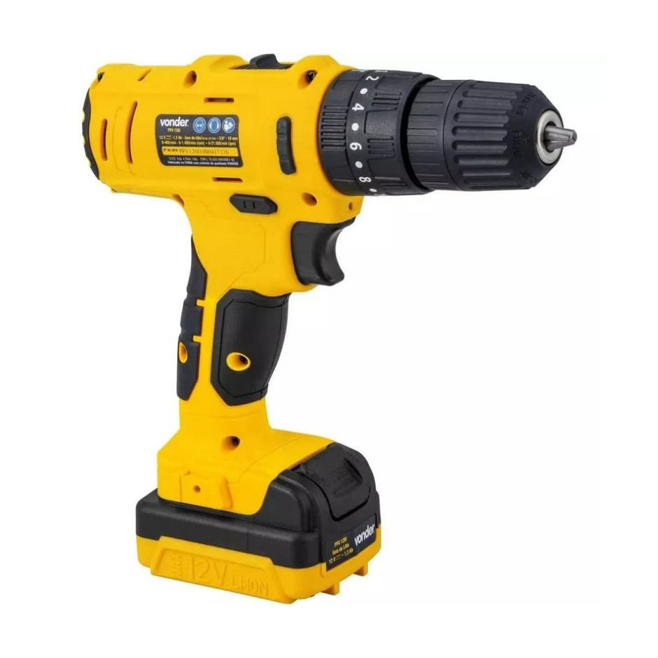 Parafusadeira e Furadeira de Bateria 12V Bivolt c/ Kit 17 Peças e Maleta PFV 120 VONDER
