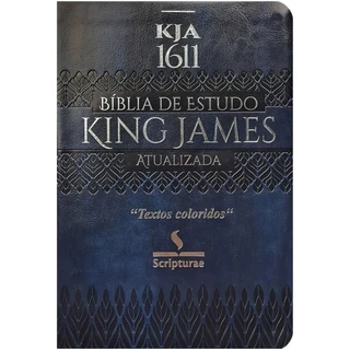 Bíblia King James De Estudo Atualizada Kja1611 Textos E Mapas Coloridos E Letra Grande Capa Luxo Floral - Na Cor Azul