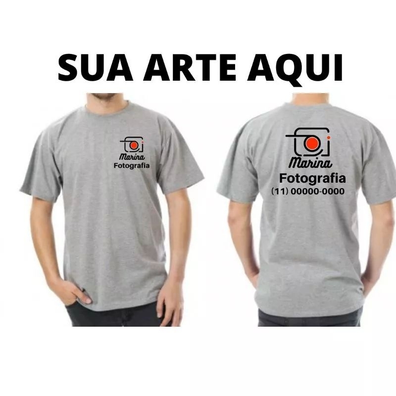 Kit 6 Camisetas Frente e Verso logo empresa - Cinza