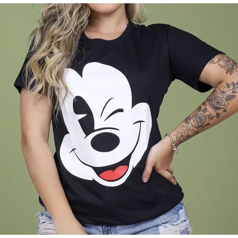 Baby Look Mickey Mouse - Camisa Feminina Algodão T-shirt Moda Blogueira  Disney Desenho Infância Blusinha