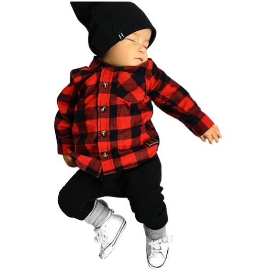 Camisa xadrez de manga comprida com estampa de desenho animado infantil de  Natal para bebês meninos calça xadrez moderna (preta, 2-3 anos)