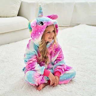 Pijama Macacão Infantil de Menina Unicórnio Kigurumi Estrelado - Pronta Entrega no Brasil