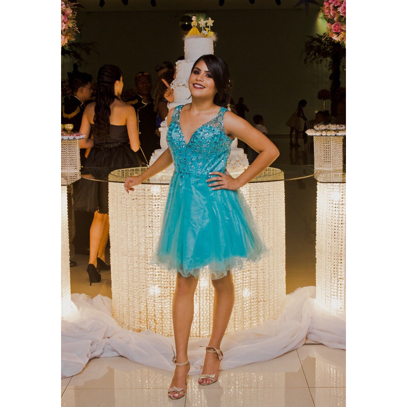 Vestido curto de store 15 anos azul