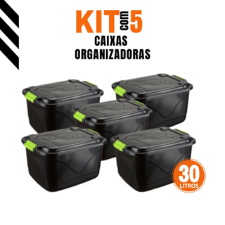 Kit 5 Caixas Organizadoras 30l Grande C/Tampa e Trava Organizador para Brinquedos Multiuso