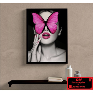 Quadro Decorativo Mulher Luxo Borboleta para Sala Painel único 70x50 cm