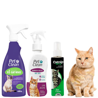 Combo Gatinhos - Banho a Seco + Spray Cat Nip + Educador Repelente Xô Gatinho - Pet Clean