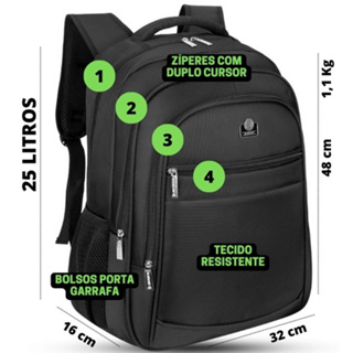 Mochila Masculina Grande Reforçada para Trabalho Preta