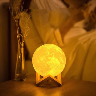 Mini Luminária Lua Cheia Realista Com Base Sem Fio Monocromática 10CM