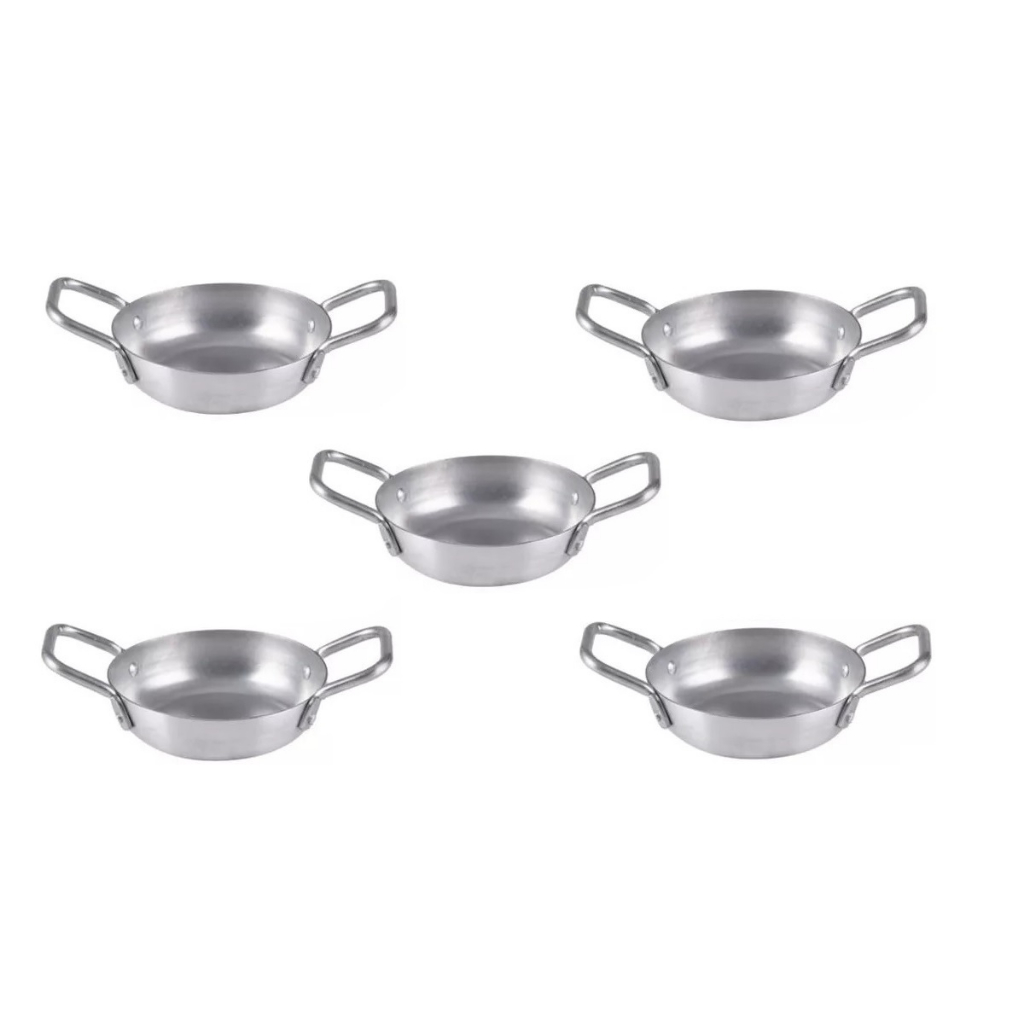 Kit 5 Mini Panela Frigideira Pergaminho Inox Servir Porção Hambuer Buffet Tuut