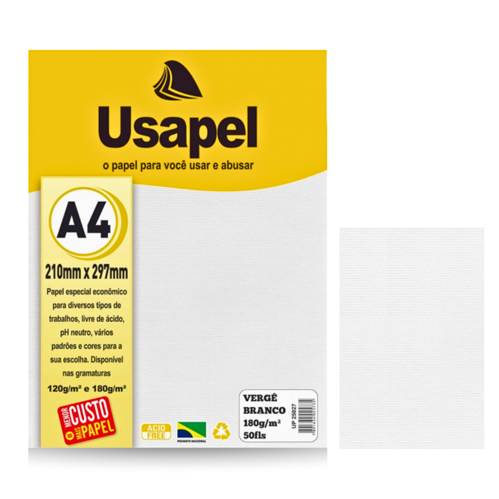 Papel para Certificado Vergê A4 180g Pct C/50fls Branco