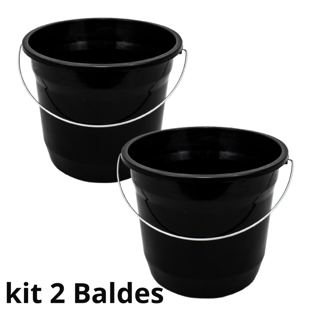 Balde Plástico Preto 5 litros, Kit 2 Baldes Reforçado, Balde Alça de Ferro Metal, Promoção