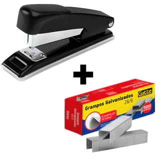 Grampeador Metal P/ 20 Folhas + 5000 Grampos 26/6 Galvanizado em Oferta na Shopee
