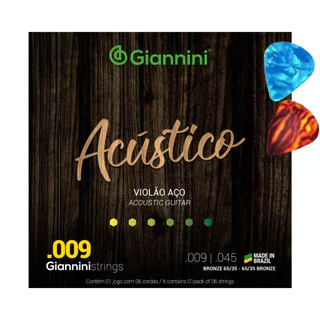 Encordoamento Corda Violão Aço Giannini .009 Acústico GESWAL 2 Palhetas