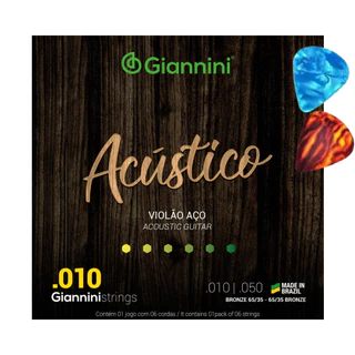 Encordoamento Violão Aço Cordas Giannini .010 Acústico GESWAM + 2 Palhetas