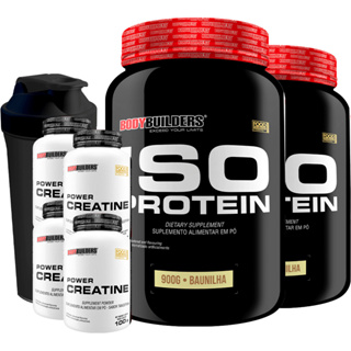 Kit 2x Suplemento de Proteína Isolada Iso Protein 900g + 4x Power Creatina 100g + Coqueteleira - Impulsiona o Desempenho nos Treinos – Bodybuilders