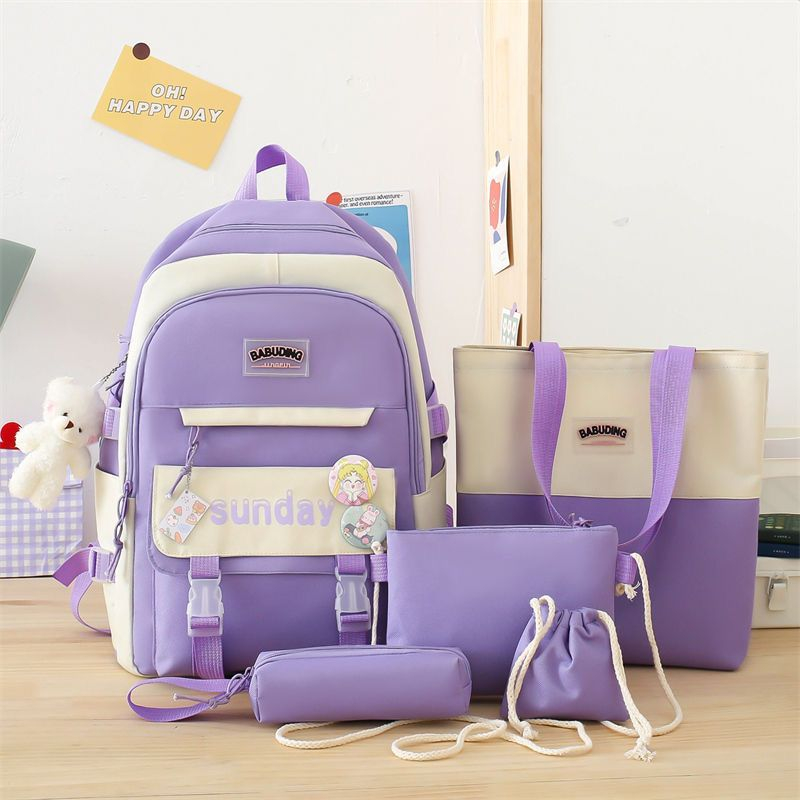 Mochila Escolar Feminina Resistente KIT 5 estudantil Passeio Coreano Grande Capacidade Com Impermeável