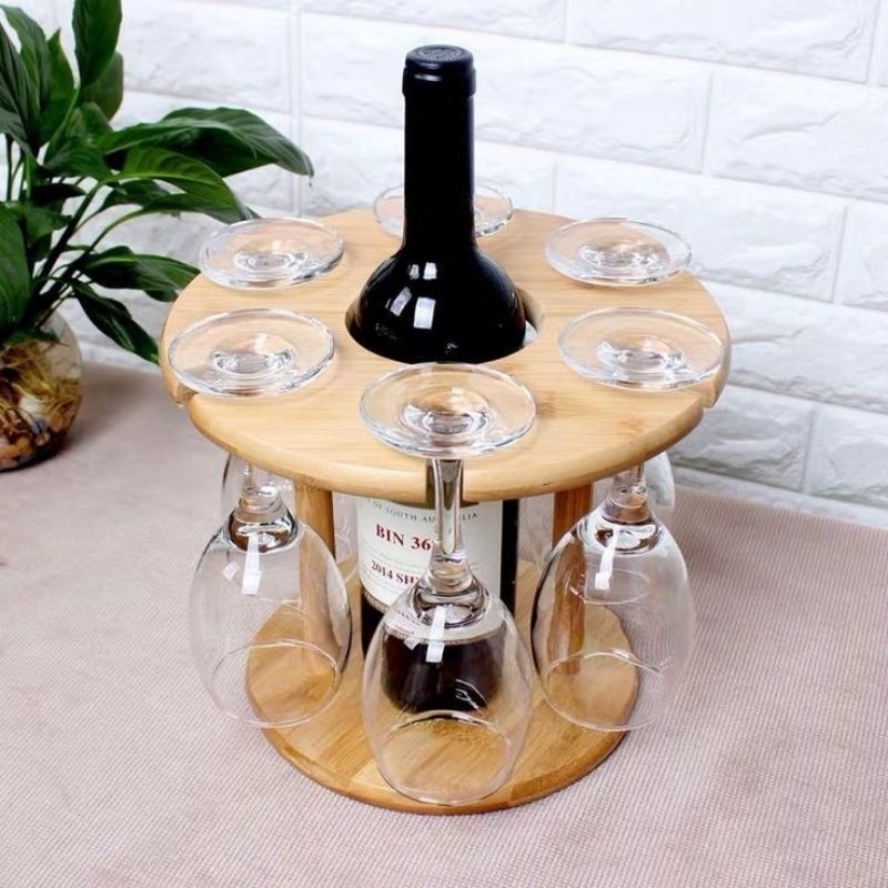 Porta vinho de mesa com 4 ou 6 taças. | Shopee Brasil