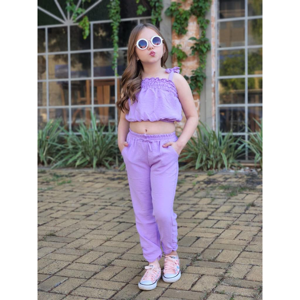 Conjunto Infantil Feminino Roupa de Menina Moda Blogerinha Cropped + Calça  Roupa de Criança