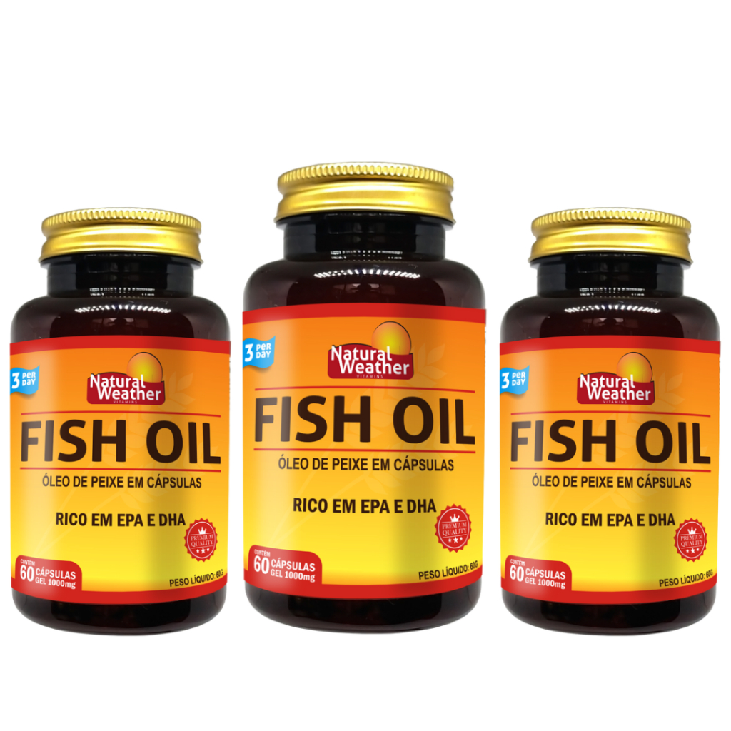 Omega 3 - 3 Unid Fish Oil - 1000mg - 60 Cápsulas - Natural Wheather ...