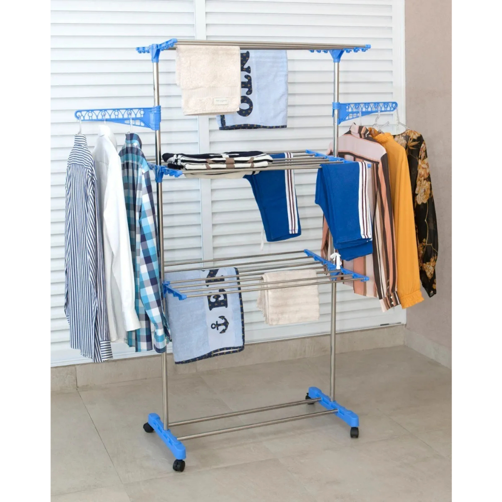 Varal De Chão Vertical Para Roupas 3 Andares Dobrável Portátil Grande