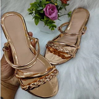 Sandália feminina cor BRONZE TRANÇADA flat casual cores verão Rasteirinha tendência sandália básica saltinho baixo rasteira - DONNA CALÇADOS