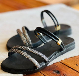 Sandália Papete Birken Rasteirinha Brilho Glitter Dia a Dia