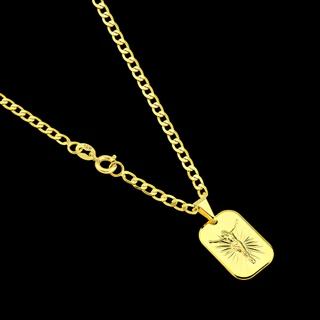 Corrente Grumet 3mm Masculina + Pingente Placa Jesus Cristo Banhados a Ouro 18k