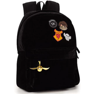Mochila Puket - Harry Potter Veludo Preta com Chaveiro Pomo de Ouro