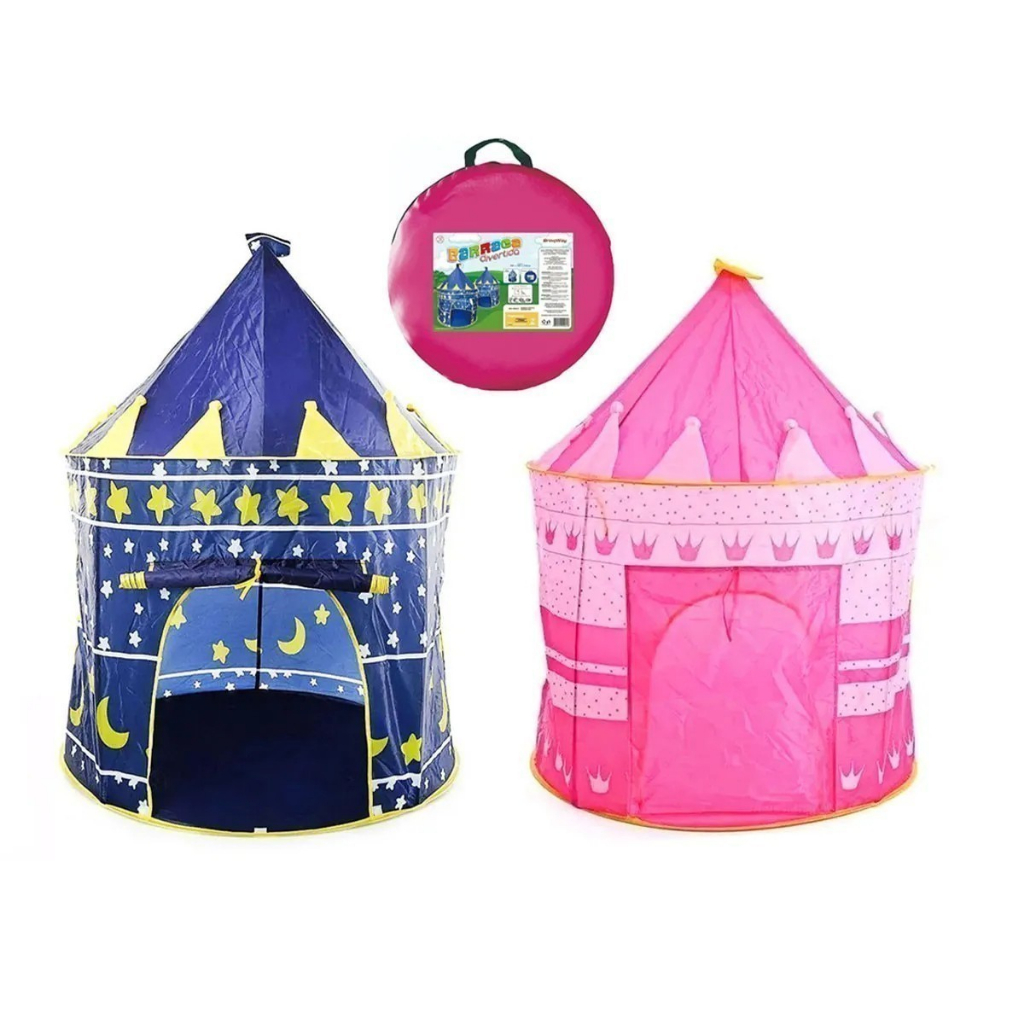 Barraca Infantil Dobrável Tenda Castelo Das Princesas Cabana tem azul rosa