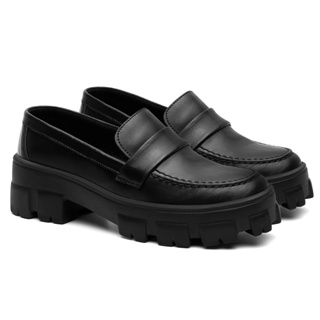 Mocassim Tratorado Feminino Calce Fácil Conforto Moderno Preto