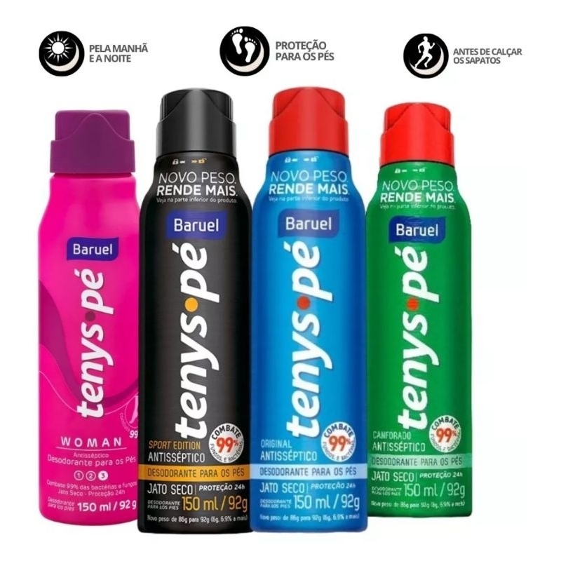 Talco Tenys Pé Aerosol 150ml - Todas As Fragrâncias