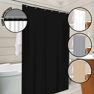 Cortina Box PVC para Banheiro Lisa com Gancho 138x198
