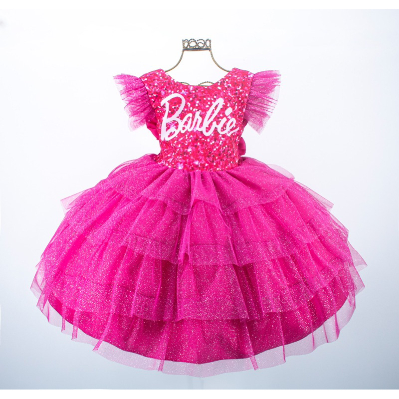 Vestido Infantil Barbie Filme Xadrez Rosa Brilho