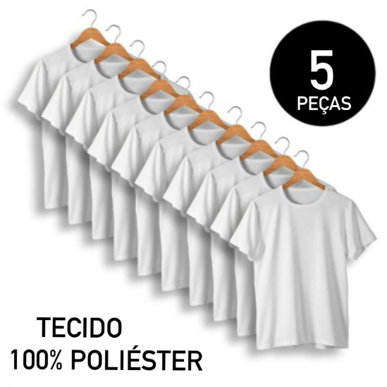 Kit 5 Camisetas Branca 100% Poliéster Lisa