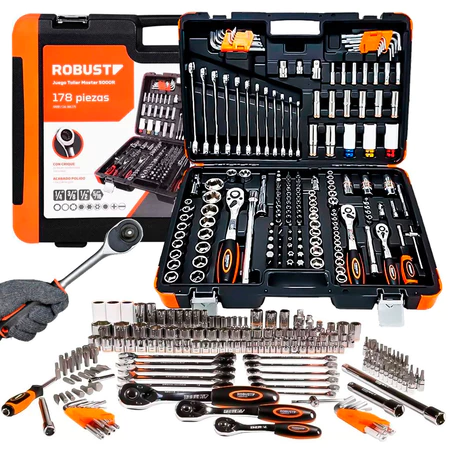 Kit Jogo Ferramenta Oficina Master Para Mecânico Maleta Com 178 Peças 5000r Robust Cr-V Profissional