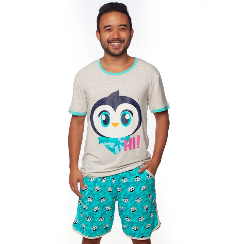 Pijama Curto Masculino Adulto Puket - Viscolycra - Pinguim