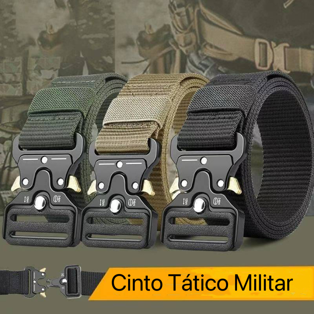Moda Cinto tático Militar Largo Masculino Nylon Fivela Liga de Zinco e Engate Rápido