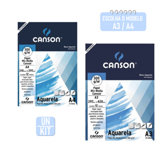 Bloco Papel CANSON Aquarela Mix Media 300g/m2 - A3/A4 - Escolha o Modelo